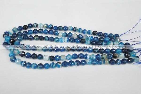 CAG2104 15.5 inches 8mm faceted round blue line agate beads