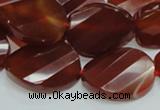 CAG229 15.5 inches 20*25mm faceted twisted oval red agate beads