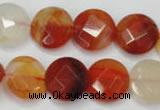 CAG2394 15.5 inches 16mm faceted coin red agate beads wholesale