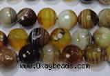 CAG2712 15.5 inches 8mm faceted round yellow line agate beads