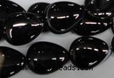 CAG2927 15.5 inches 15*20mm flat teardrop black line agate beads