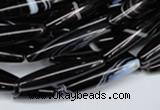 CAG2968 15.5 inches 5*25mm rice black line agate beads