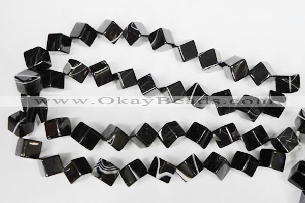 CAG2979 15.5 inches 12*12mm cube black line agate beads