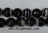 CAG2983 15.5 inches 10mm faceted round black line agate beads