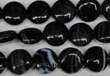 CAG2992 15.5 inches 12mm flat round black line agate beads