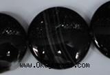 CAG2999 15.5 inches 30mm flat round black line agate beads