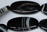 CAG3009 15.5 inches 20*40mm oval black line agate beads