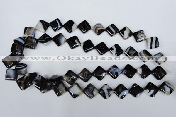 CAG3043 15.5 inches 14*14mm diamond black line agate beads