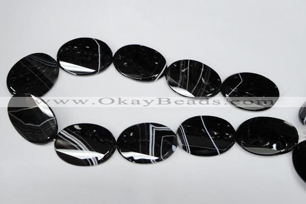 CAG3088 15.5 inches 30*40mm faceted oval black line agate beads