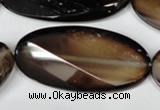 CAG3091 15.5 inches 25*50mm faceted oval black line agate beads