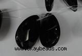 CAG3109 Top-drilled 18*25mm faceted flat teardrop black line agate beads