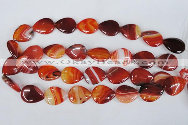 CAG3216 15.5 inches 20*25mm flat teardrop red line agate beads