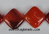 CAG3236 15.5 inches 20*20mm diamond red line agate beads