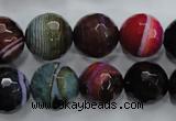 CAG3305 15.5 inches 14mm faceted round colorfull line agate beads