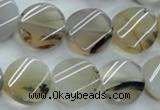 CAG3315 15.5 inches 16mm twisted coin natural grey agate beads