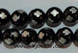 CAG3354 15.5 inches 12mm carved round black agate beads wholesale