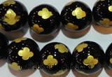 CAG3365 15.5 inches 14mm carved round black agate beads wholesale