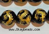 CAG3383 15.5 inches 16mm carved round black agate beads wholesale