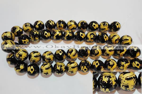 CAG3384 15.5 inches 18mm carved round black agate beads wholesale