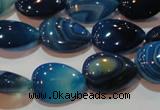 CAG3470 15.5 inches 13*18mm flat teardrop blue line agate beads