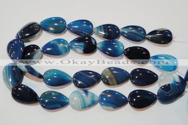 CAG3473 15.5 inches 20*30mm flat teardrop blue line agate beads