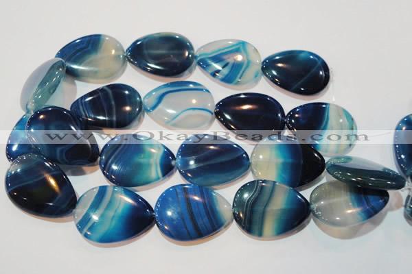 CAG3475 15.5 inches 30*40mm flat teardrop blue line agate beads