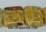 CAG3616 15.5 inches 25*25mm square yellow crazy lace agate beads