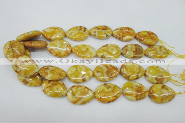 CAG3630 15.5 inches 22*30mm flat teardrop yellow crazy lace agate beads