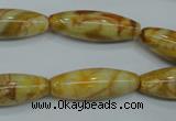 CAG3633 15.5 inches 10*30mm rice yellow crazy lace agate beads