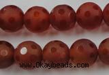 CAG3664 15.5 inches 14mm carved round matte red agate beads