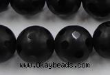 CAG3676 15.5 inches 18mm carved round matte black agate beads