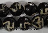 CAG3855 15.5 inches 16mm faceted round tibetan agate beads wholesale