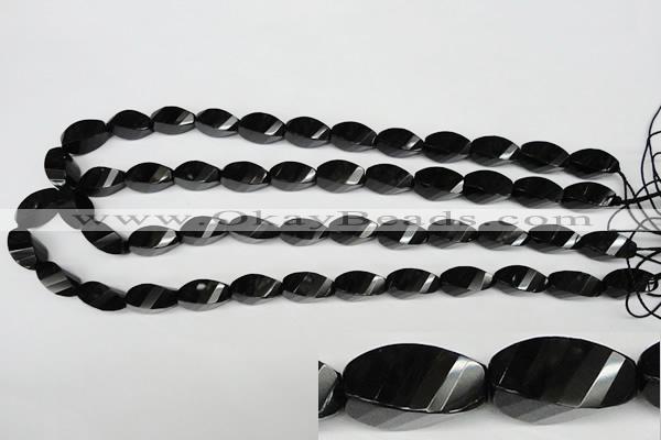 CAG4009 15.5 inches 8*16mm faceted & twisted rice black agate beads