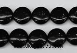 CAG4012 15.5 inches 14mm flat round black agate beads