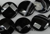 CAG4022 15.5 inches 18mm faceted coin black agate beads