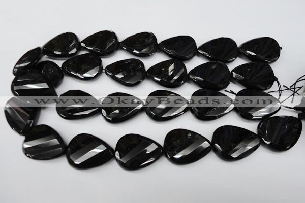 CAG4035 15.5 inches 22*30mm faceted & twisted teardrop black agate beads