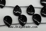 CAG4042 Top-drilled 10*14mm flat teardrop black agate beads