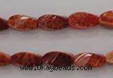 CAG4181 15.5 inches 7*14mm faceted & twisted rice natural fire agate beads