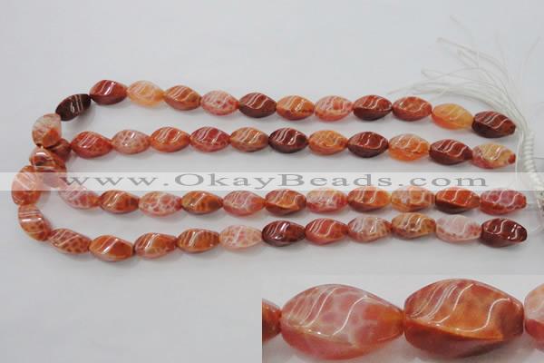 CAG4186 15.5 inches 8*16mm twisted rice natural fire agate beads