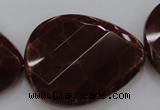 CAG4285 30*40mm faceted & twisted teardrop natural fire agate beads