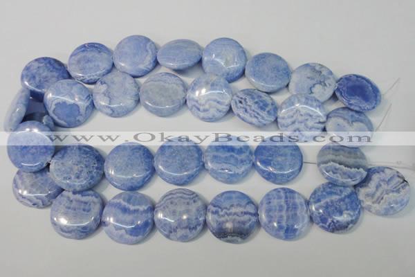 CAG4383 15.5 inches 25mm flat round dyed blue lace agate beads