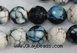 CAG4561 15.5 inches 14mm faceted round fire crackle agate beads