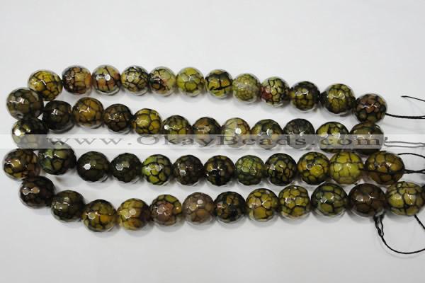 CAG4572 15.5 inches 16mm faceted round fire crackle agate beads