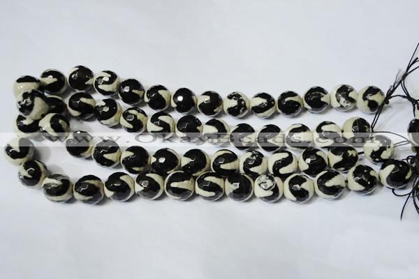 CAG4674 15.5 inches 12mm faceted round tibetan agate beads wholesale