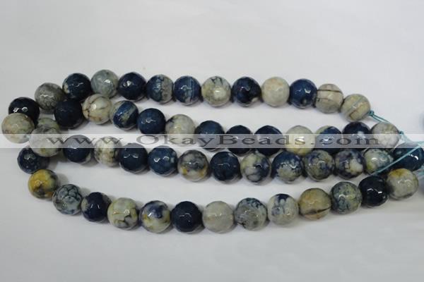 CAG4809 15 inches 14mm faceted round fire crackle agate beads