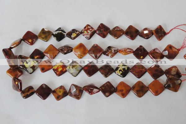 CAG4887 15 inches 14*14mm faceted diamond fire crackle agate beads