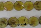 CAG4891 15 inches 12mm faceted coin fire crackle agate beads