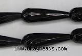 CAG5064 15.5 inches 10*30mm faceted teardrop black agate beads