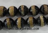 CAG5152 15 inches 12mm faceted round tibetan agate beads wholesale