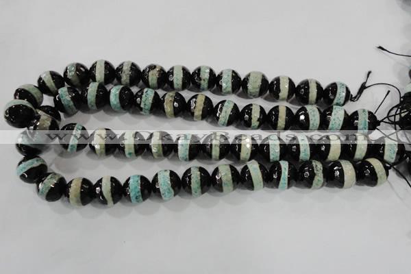 CAG5156 15 inches 12mm faceted round tibetan agate beads wholesale